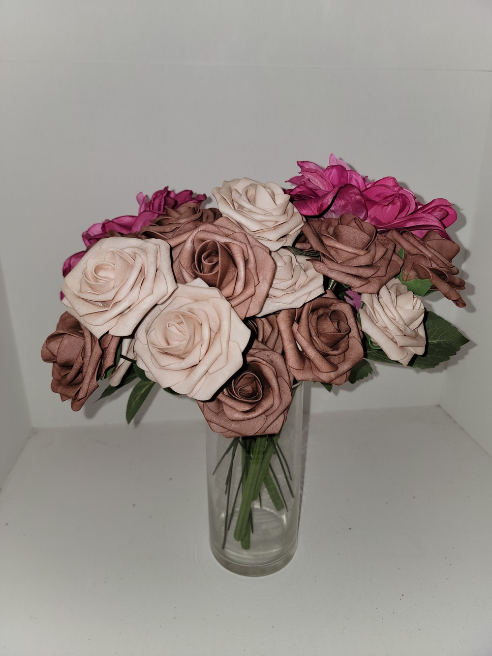 Artificial Rose Bouquet - Pink, Brown & Cream Home Accent (VASE NOT INCLUDED)